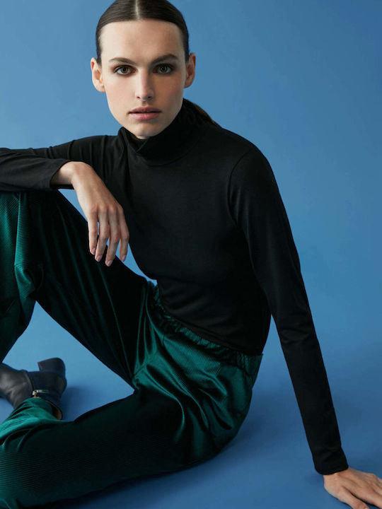 Women's Fabric Trousers with Elastic Green