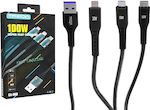Treqa USB to Type-C / micro USB / Lightning Cable 3.1A Μαύρο 1.2m (CA-869)