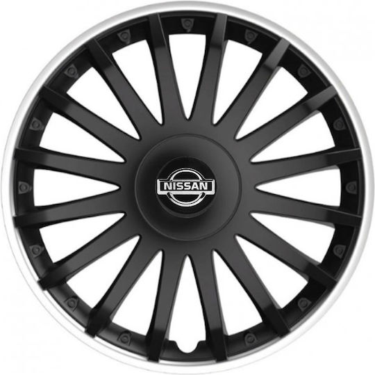 Versaco Car Hubcap Set Crystal with Nissan Emblem 15" 4pcs Black