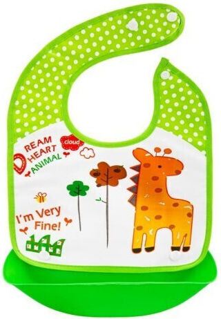 Bocioland Bib Fabric with Button & Pocket Green