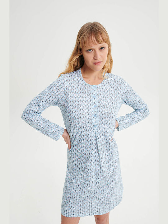 Vamp Winter Baumwolle Damen Nachthemd Blau