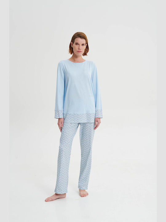Vamp De iarnă Set Pijamale pentru Femei De bumbac Albastru deschis