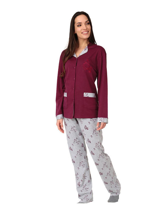 Lydia Creations Winter Damen Pyjama-Set Burgundisch