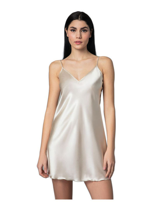 FMS Summer Satin Women's Nightdress with String Gold