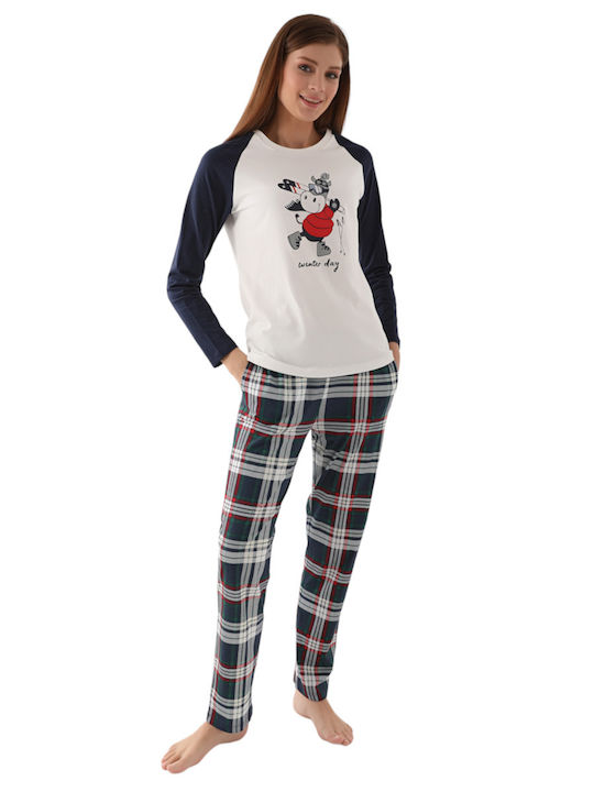 Arnetta Winter Damen Pyjama-Set Baumwolle Weiß