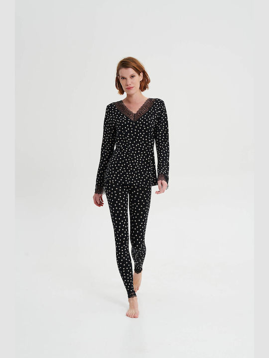 Vamp Winter Damen Pyjama-Oberteil Schwarz