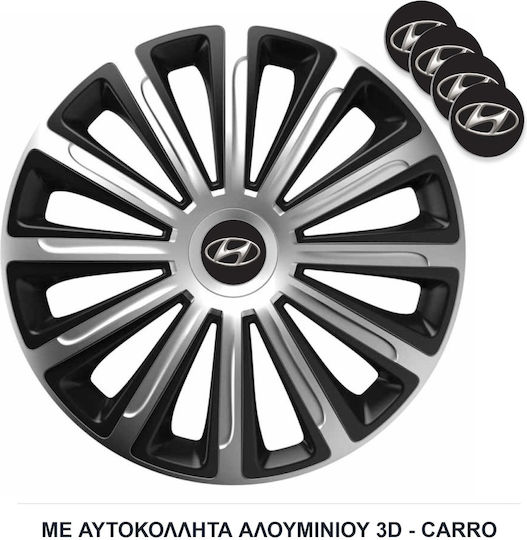 Versaco Σετ Τάσια Αυτοκινήτου Trend 14" με Σήμα Hyundai 4τμχ Ασημί