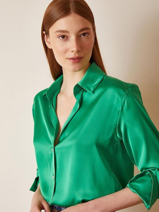 Concept Women's Satin Long Sleeve Shirt Green