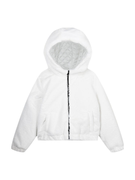 Kids' Fur Short with Hood Ecru