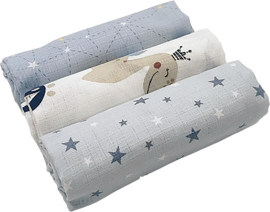Mother Baby Muslin Swaddle Wraps Multicolour 90x80cm. 3pcs