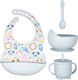 Queen Mother Feeding Set Animals made of Silicone with Non-Slip Base Gray 4pcs for 6+ months