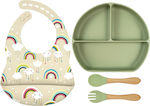 Queen Mother Feeding Set Ουράνια Τόξα made of Silicone with Non-Slip Base Beige 4pcs