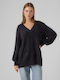 Vero Moda Damen Langarm Pullover mit V-Ausschnitt Schwarz