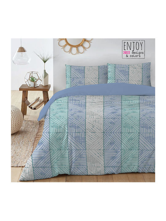 Isadore Lorraine Duvet Cover Set Queen with 2 Pillowcases 220x240 City Pattern Blue