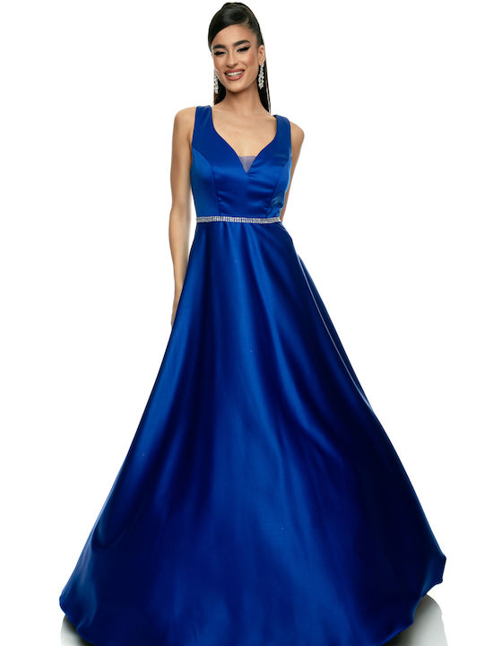 RichgirlBoudoir Maxi Βραδινό Φόρεμα Σατέν Μπλε