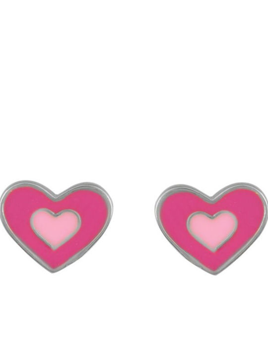 Papoulidis Jewellery Kinderohrringe Nieten Herzen aus Silber Pink-Fuchsia
