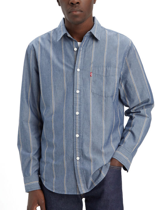 Classic 1 Long-sleeved Cotton Shirt Striped Light Blue