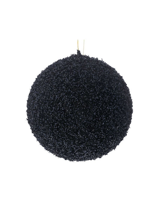 Hängendes Kugel Ornament Ornament Kunststoff Schwarz mit Glitzer 15cm
