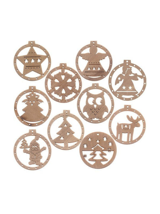 Hanging Ball Ornament Ornament Wooden Beige Set 10pcs