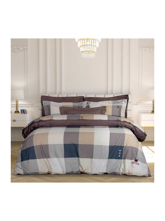 Greenwich Polo Club 2164 Super Double Cotton Satin Duvet Cover Set with Pillowcases 220x240 Γκρι - Καφε - Λευκο