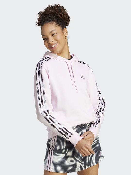 Adidas 3stripes Γυναικείο Φούτερ με Κουκούλα Ροζ