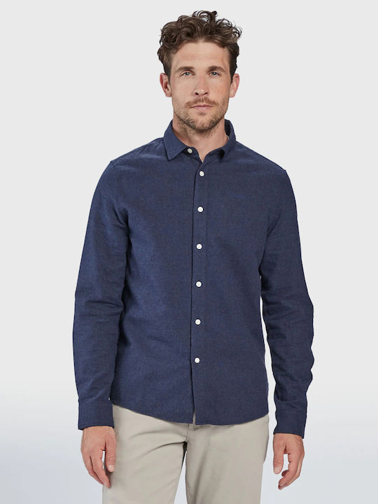 York Μακρυμάνικo Φανελένιο Overshirt σε Κανονική Γραμμή Μπλε