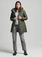 Superdry Faux Women's Short Puffer Jacket for Winter with Hood Green