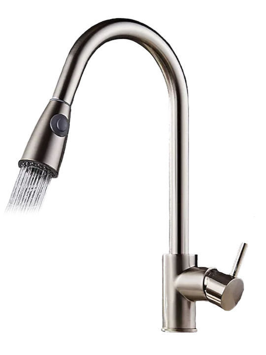 Tall Kitchen Faucet Counter with Shower Silver