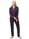 Triumph Winter Damen Pyjama-Set Baumwolle Marineblau Boyfriend Pw X