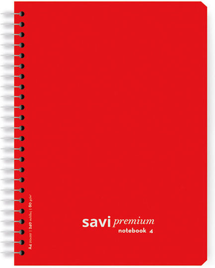 The Penwest Company Σπιράλ Τετράδιο Ριγέ Α4 120 Φύλλων 4 Θεμάτων Κόκκινο