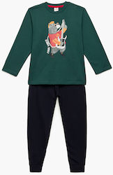 Minerva Pijama pentru copii de iarnă din bumbac verde