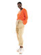 Only Women's Long Sleeve Sweater with V Neckline Orange