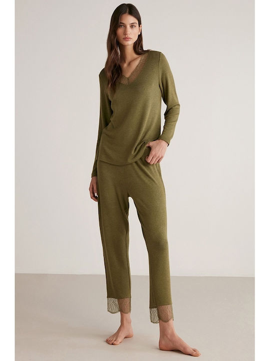 Penye Mood Winter Damen Pyjama-Set Khaki