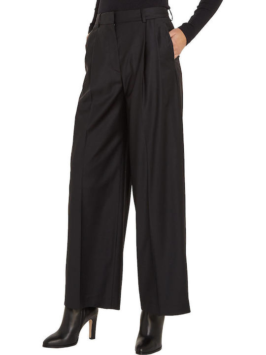 Damen Stoff Hose in Weitem Schnitt Schwarz