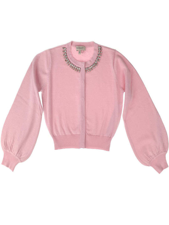 Twinset Girls Cardigan with Buttons Pink