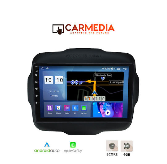 Carmedia Ηχοσύστημα Αυτοκινήτου για Jeep Renegade 2014+ (Bluetooth/USB/WiFi/GPS/Apple-Carplay/Android-Auto) με Οθόνη Αφής 9"