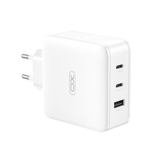 XO Φορτιστής Χωρίς Καλώδιο GaN με Θύρα USB-A και 2 Θύρες USB-C 100W Power Delivery / Quick Charge 3.0 Λευκός (CE14)