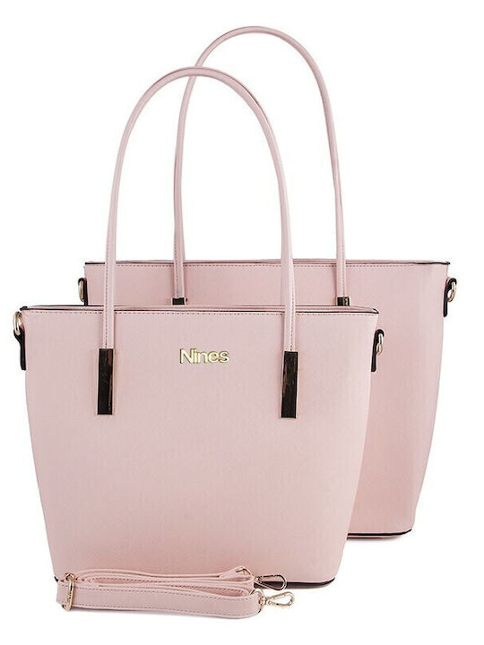 Nines Σετ Γυναικεία Τσάντα Shopper Ώμου Ροζ