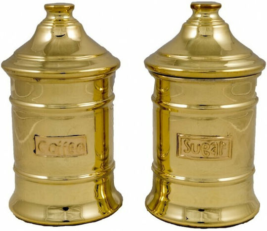 Lampiris Interiors Set 2Stücke Lebensmittelgläser für Zucker mit Metallischem Gold Verschlussart 2Stücke Lampiris Interiors Set 2Stücke Lebensmittelgläser für Zucker mit Metallischem Gold Verschlussart 2Stücke