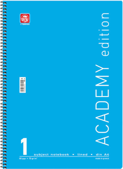 Typotrust Σπιράλ Τετράδιο Ριγέ Α4 30 Φύλλων Academy Γαλάζιο