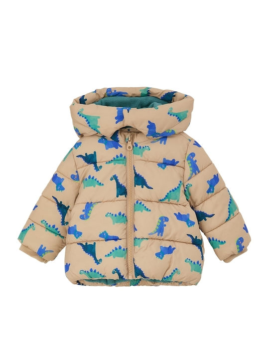 Kids' Casual Jacket Short with Hood Beige Dinosaur