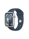 Apple Watch Series 9 45mm mit Pulsmesser (Silver with Storm Blue Sport Band (S/M))