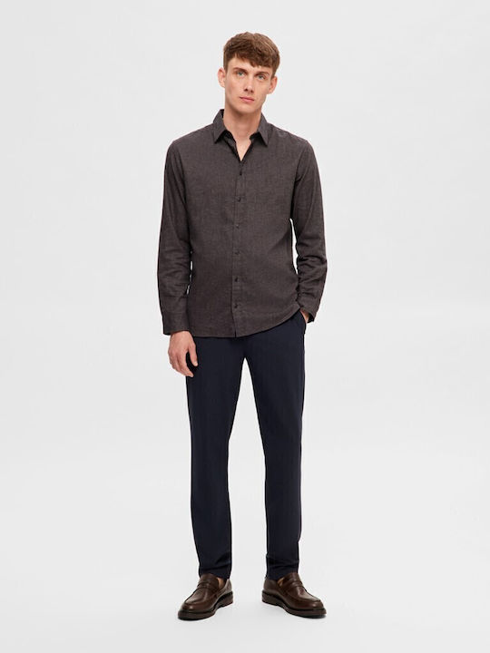 Selected Long-sleeved Flannel Shirt Gray