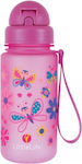 Littlelife Sticlă pentru Copii Fluture Plastic cu Pai Roz 400ml