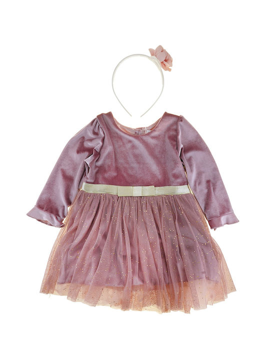 Εβίτα Παιδικό Φόρεμα Σετ με Αξεσουάρ Βελούδινο Ροζ