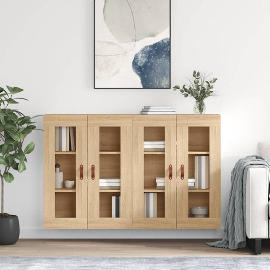 Wall Living Room Display Cabinet made of Particleboard with Glass Coffee 69.5x34x90cm