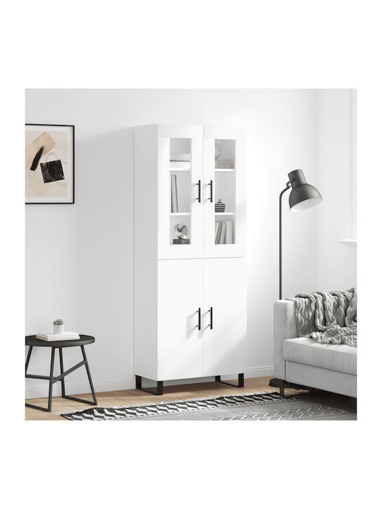 Living Room Display Cabinet from Particle Board with Windowed White 69.5x34x180cm