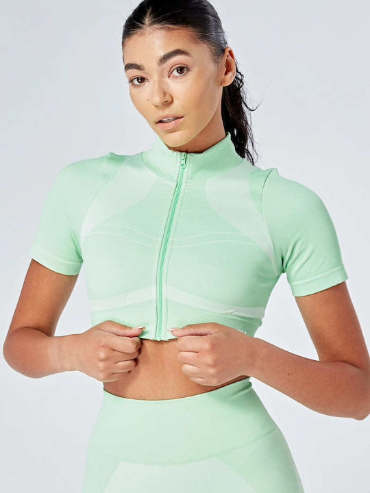 Twill Active Women's Athletic Crop Top Short Sleeve Green