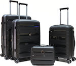 R&J Travel Suitcases Hard Black with 4 Wheels Set 4pcs