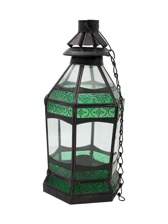 Tabletop Metallic Lantern Green 12x12x30cm